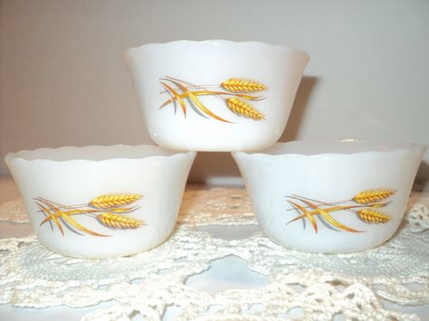 Fire King Custard Cups Anchor Hocking Sheaves of Wheat by CapeCats Custard Cups, Golden Wheat, Cups Set, Bakeware Set, Dessert Cups, Dessert Bowls, Fire King, Anchor Hocking, Pyrex Vintage