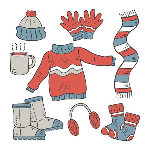 Winter Clothes Drawing, Clothes Essentials, Book Sketch, Winter Outfits Warm, Packing Clothes, Minimalist Drawing, Vintage Winter, Drawing Clothes, Vector Hand