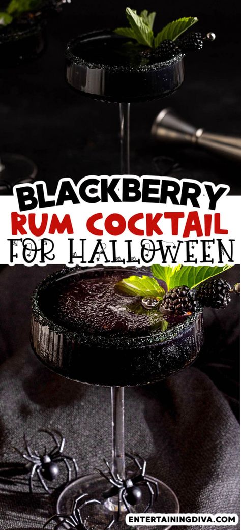 Blackberry Rum Cocktail For Halloween | Cocktails Blackberry Halloween Cocktail, Blackberry Rum Cocktail, Halloween Rum Cocktails, Halloween Drinks With Rum, Emo Cocktails, Black Rum Cocktails, Halloween Rum Drinks, Rum Halloween Cocktails, Halloween Cocktail Punch