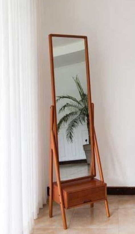 Floor Mirror With Storage, Wooden Standing Mirror, Wooden Dressing Table, Stylish Room Decor, Mirror Decor Living Room, Mirror Interior Design, Indian Room Decor, Wall Art Diy Paint, Sewing Room Decor