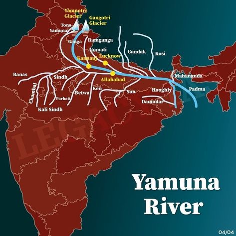 Ganga River System Map, Indian River Map, Indian Geography, India World Map, World Geography Map, Geography Notes, Yamuna River, River System, Basic Geography