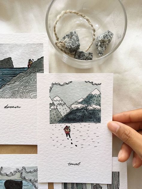 달력 디자인, Watercolor Postcard, Watercolor Journal, Watercolour Inspiration, Postcard Art, Watercolor Art Lessons, Pen And Watercolor, Mini Canvas Art, Christmas Illustration