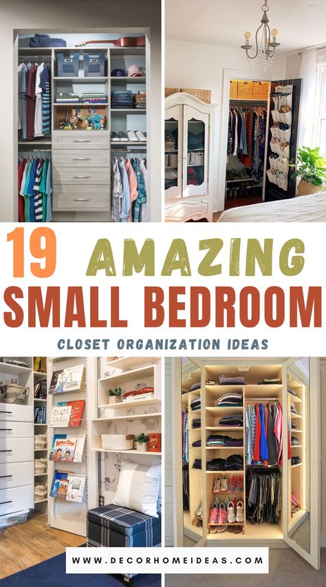 Maximize your small bedroom closet space with these 19 ingenious ideas. From clever storage solutions to space-saving organization hacks, discover how to make the most of every inch in your closet for a tidy and functional storage area. Small Bedroom Closet, Maximize Small Closet Space, Maximize Small Closet, Tiny Bedroom Storage, Tiny Closet Organization, Small Closet Hacks, Small Closet Organization Bedroom, Ingenious Ideas, Closet Small Bedroom