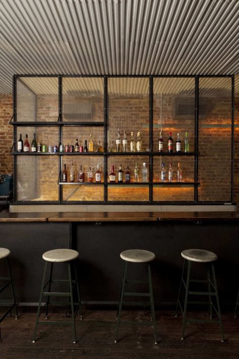 Cool looking bar. Would be awesome for a basement or outside Kitchen Illustration, Design Café, Industrial Architecture, Industrial Bar, Industrial Shelving, Bar Interior, Industrial Kitchen, Black Kitchen, Bar Areas