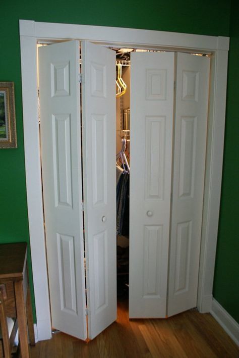 Adding Mirrors To Bifold Closet Doors, Modern Closet Doors Bedrooms, Convert Bifold Closet Doors, Bi Fold Closet Doors Makeover, Updating Bifold Closet Doors, Closet Doors Ideas Bedroom, Bifold Doors Makeover, Bi Fold Doors, Folding Closet Doors