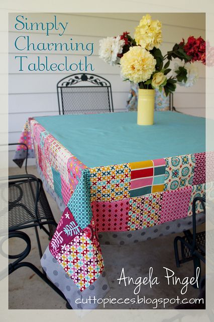 Simply Charming Tablecloth by Cut To Pieces #modabakeshop #modafabrics #lovepinwin Patchwork Tablecloth, Moda Bake Shop, Bake Shop, Mug Rugs, Table Toppers, Table Covers, Quilt Sewing, Sewing Inspiration, Fabric Scraps