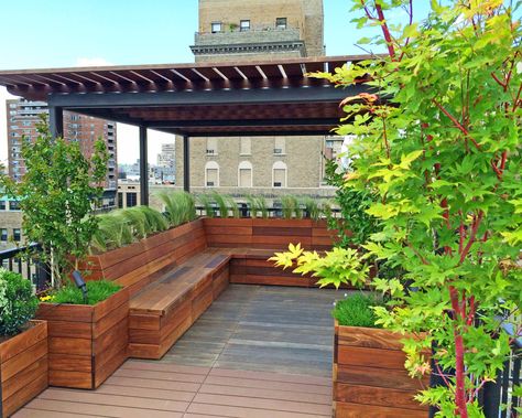 Imagine hanging out on this roof garden in the middle of Manhattan at night with a group of friends.  Read more about this garden on my blog, www.amberfreda.com. Pergola Metal, Garden Ideas To Make, Pergola Diy, Terrasse Design, Roof Garden Design, Patio Pergola, Pergola Attached To House, Metal Pergola, Pergola Garden