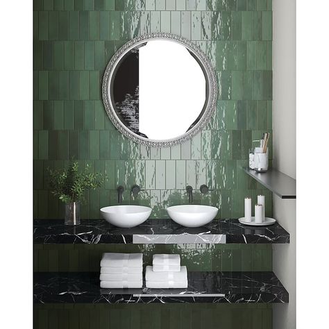 Emser Passion 27-Pack Verde 3-in x 8-in Glossy Porcelain Brick Look Wall Tile in the Tile department at Lowes.com Brick Wall Tiles, Fireplace Facade, Emser Tile, Tile Trends, Subway Tiles, Brick Tiles, Tile Trim, Accent Tile, Green Tile