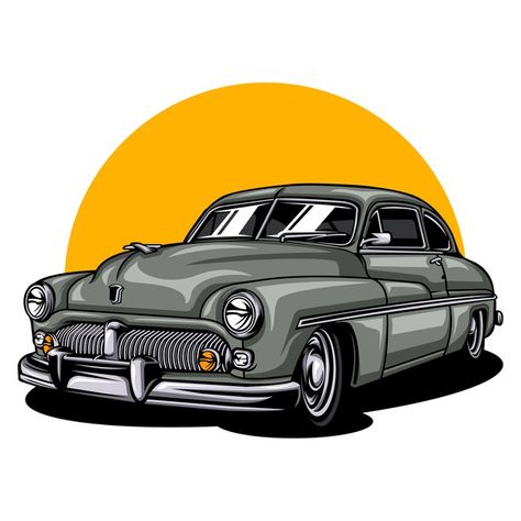 Classic Car Drawing, Retro Car Illustration, Car Illustration Art, Mobil Art, Classic Car Illustration, Road Illustration, Police Car Lights, Transportation Logo, Vintage Car Illustration