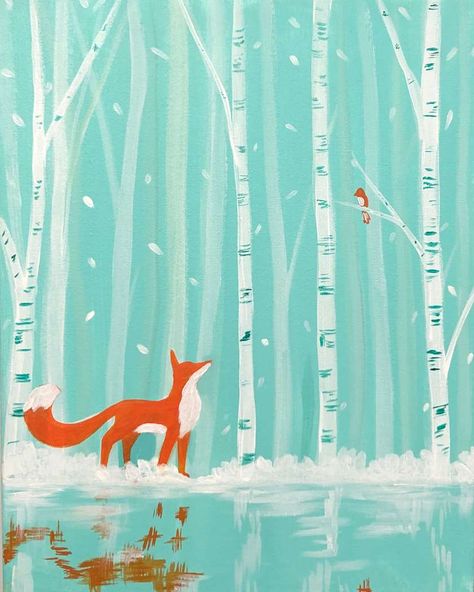 Winter Fox and Bird - Wed, Dec 22 7PM at Fort Collins Winter Fox Art, Fox Acrylic Painting, Winter Art Lesson, Pinots Palette, Fall Artwork, Fox Painting, Spring Craft, Best Paint, Acrylic Paint Pens