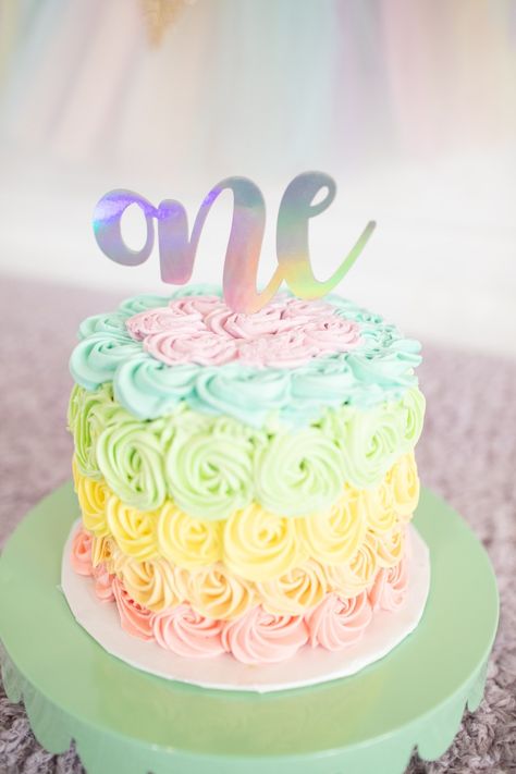 Smash Cake Pastel Color, Smash Cake Pastel Rainbow, Pastel One Year Old Birthday, Sweet One Smash Cake Girl, Sweet One First Birthday Smash Cake, Rainbow Theme Birthday Cake, Pastel First Birthday Cake, Pastel Color Birthday Cake, Rainbow Cake First Birthday