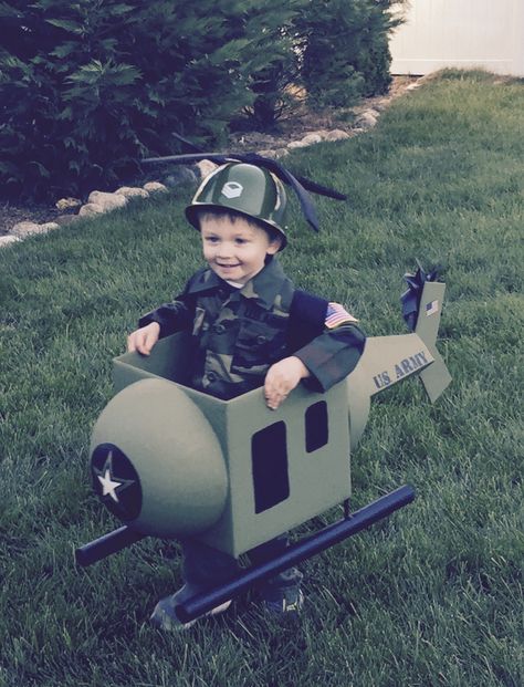 Army Helicopter Costume Diy Army Costume, Halloween Costumes Toddler Boy, Helicopter Costume, Diy Helicopter, Army Halloween Costumes, Army Helicopter, Toddler Boy Halloween Costumes, Army Costume, Boy Halloween