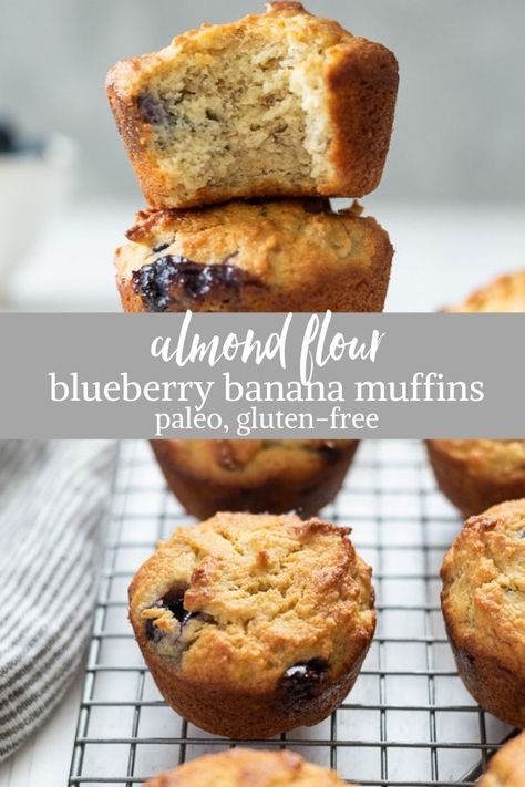 Almond Flour Banana Blueberry Muffins, Healthy Blueberry Banana Muffins, Almond Flour Blueberry, Gf Muffins, Almond Flour Blueberry Muffins, Blueberry Banana Muffins, Almond Flour Banana Muffins, Paleo Banana Muffins, Gluten Free Banana Muffins