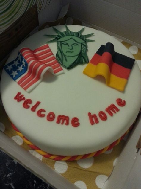 Welcome home :) Welcome Home Cake Design Ideas, Welcome Back Home Cake, Welcome Home Cake Ideas, Welcome Back Cake, Ems Cake, Welcome Cake, Welcome Home Cake, Welcome Home Cakes, Usa Cake