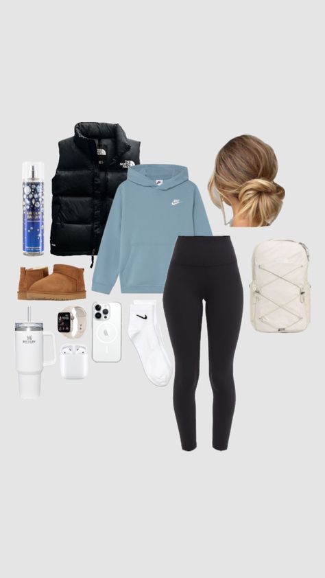 Outfit For A Cold Day, Cute Outfits With Blue Leggings, Outfit Ideas For School Collage, Cute Outfits For The Winter, What To Wear To School Winter, Winter Outfits Middle School, Cute Basic Winter Outfits, Hockey Game Fits, Cute Preppy Outfits For Winter