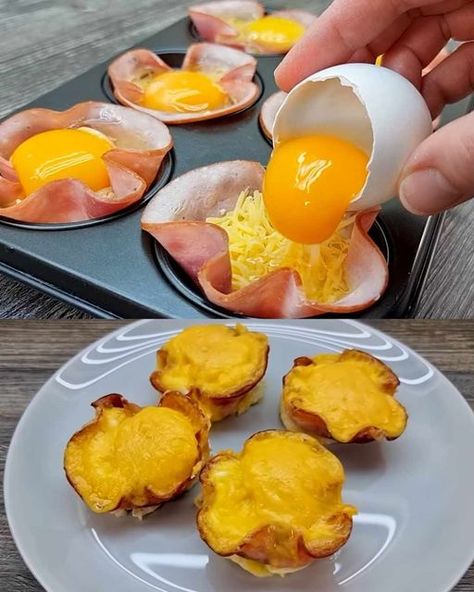 Ham And Egg Muffin Cups, Breakfast Egg Muffin, Ham Egg Cups, Baked Chicken And Mushrooms, Egg Muffin Cups, Crispy Bread, Ham Breakfast, Egg Cups Breakfast, Cheesy Eggs