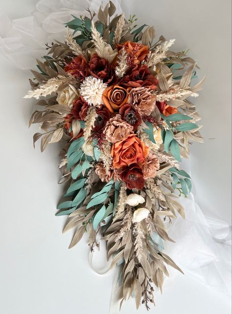 Cascading Dried Flower Bouquet, Waterfall Bouquet Wedding Rustic, Terracotta Eucalyptus, Waterfall Bouquet, Wildflower Wedding Bouquet, Cascading Wedding Bouquets, Country Style Wedding, Wedding Wonderland, Romantic Garden Wedding