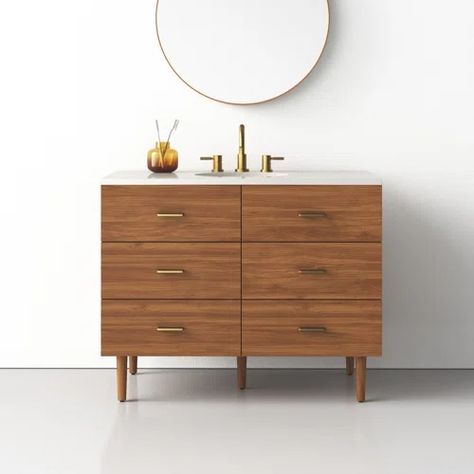 Modern Bathroom Vanities & Cabinets | AllModern Mid Century Modern Bathroom Vanity, Mid Century Modern Bathroom, Ceramic Undermount Sink, Wood Sink, Quartz Vanity Tops, Mirror Backsplash, Wood Backsplash, Contemporary Bathroom Vanity, Bathroom Vanities For Sale