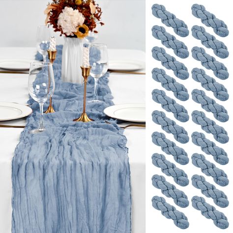 PRICES MAY VARY. Polyester 🌈Package Included: You will get 20 pack dusty blue cheesecloth table runner, enough quantity is suitable for wedding banquets and various parties, the size of table runners is approximately 20 x 120 inches / 50 x 300 cm, which is large enough to cover rectangle and round tables, suitable for tables that can seat 8-10 people. The dusty blue table runner has natural wrinkled texture, make your guests impressive. 🌈Soft and Durable Fabric: The cheese gauze table runner i Dusty Blue Table Runner, Blue Cheesecloth Table Runner, Table Runners For Wedding, Bridal Shower Home, Cheese Cloth Table Runner, Cloth Table Runner, Gauze Table Runner, Cheesecloth Table Runner, Bridal Shower Table