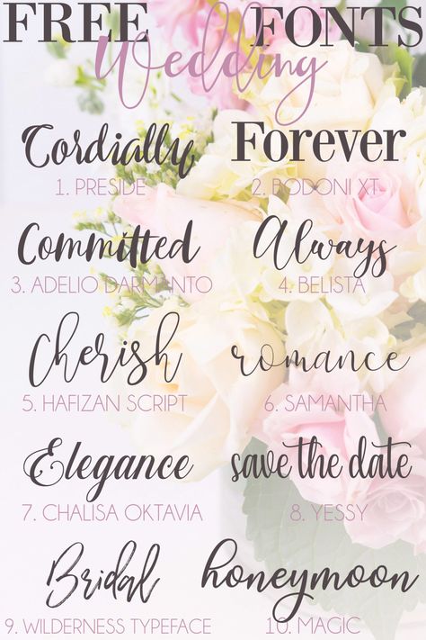 10 free wedding fonts that you can use in Cricut Design Space to make all your custom wedding projects for your dream wedding. #cricutfonts #weddingfonts #freefonts #freecricutfonts #cricutweddingfonts #diywedding #cricutwedding #crafts #diy Free Fonts For Cricut, Cricut Wedding, Cricut Fonts, Wedding Fonts, Cricut Free, Cricut Craft Room, Cricut Tutorials, Calligraphy Fonts, Font Design