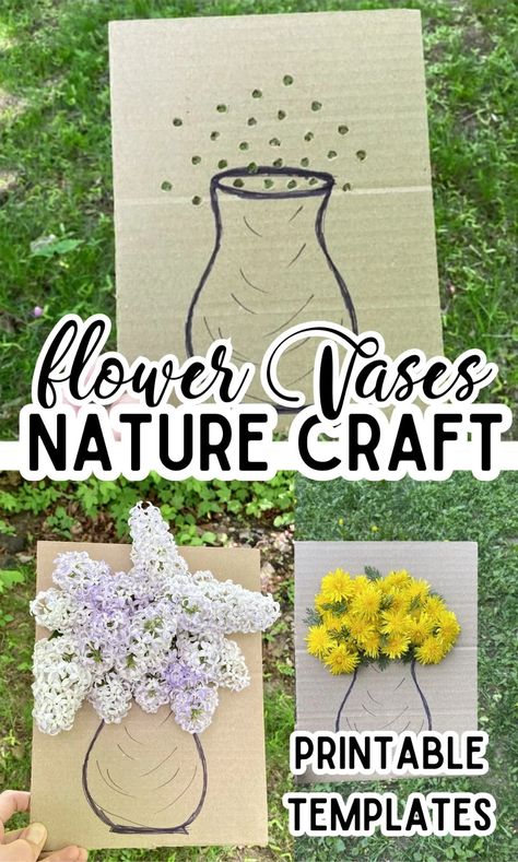 Flower Vases Nature Craft Activity - In The Playroom Plant A Flower Day Activities, Flower Exploration Preschool, Preschool Vase Craft, Garden Theme Crafts For Preschool, Crafts With Real Flowers, Wild Flower Crafts For Kids, Flower Science Preschool, Flower Party Games, Flower Crafts For Kids Preschool