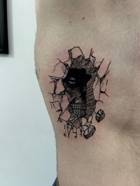 Wall Titan Tattoo, Dark Astethic Tattoos, Yuji Itadori Tattoo, Anime Shoulder Tattoo, Attack Titan Tattoo, Eren Jaeger Tattoo, Anime Panel Tattoo, Manga Panel Tattoos, Attack On Titan Tattoo Ideas