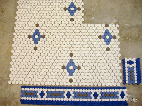 Penny Tiles Bathroom, Historic Tile, Tile Border, Mosaic Tile Patterns, Primitive Bathrooms, Hex Tile, Victorian Interior, Box House, Penny Tile