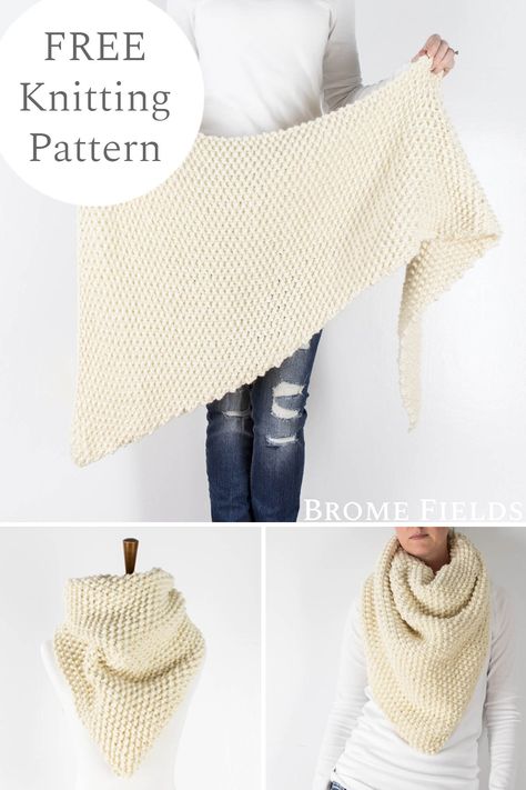 This chunky shawl knitting pattern adds some warmth & comfort to your life. Get the perfect amount of texture, squish and coziness to cuddle-up in. This chunky knit shawl is knit from the tip to the top with super bulky yarn a larger knitting needles to get the perfect texture & drape. ❤️ Triangle Shawl Knitting Pattern, Knitting Nook, Chunky Knit Shawl, Large Knitting Needles, Fall Knitting Patterns, Knitting Things, Designer Knitting Patterns, Knitted Cowl Scarves, Shawl Knitting Pattern