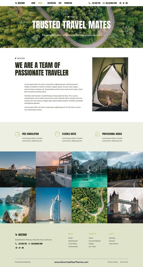 Nextour - Tour Guide & Travel Agency Elementor Template Kit is a Tour Guide & Travel Agency Elementor Template Kit designed for use with the Elementor page builder plugin for WordPress. It is a pre-designed set of templates and layouts that can be used to create a website for a tour guide, adventure, outdoor, camping, tourism or travel agency to download now & live preview click on image 👆 Agency Website Inspiration, Webpage Design Layout, Travel Blog Design, Travel Website Templates, Travel Agency Website, Travel Website Design, Unique Web Design, Agency Website Design, Professional Website Design