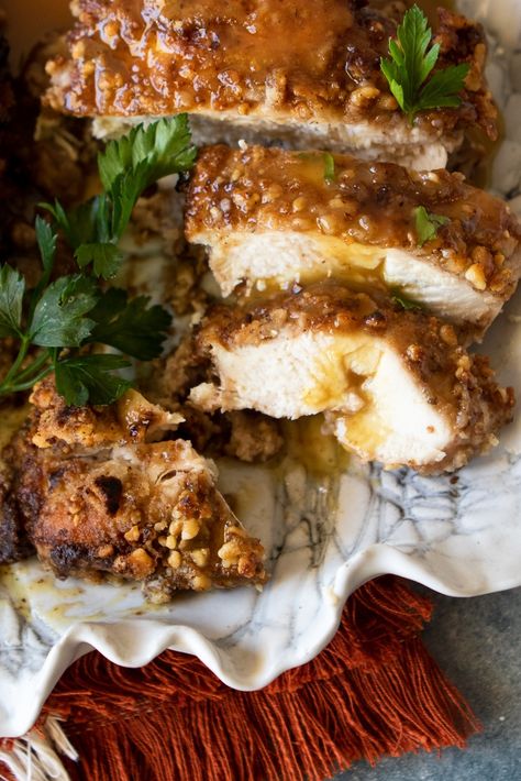 Chicken And Walnut Recipes, Walnut Crusted Chicken With Honey And Brie, Peanut Crusted Chicken, Honey Walnut Chicken, Walnut Crusted Chicken, Honey Glazed Walnuts, Turkey Cutlet Recipes, Sunday Family Dinner, Cinnamon Chicken