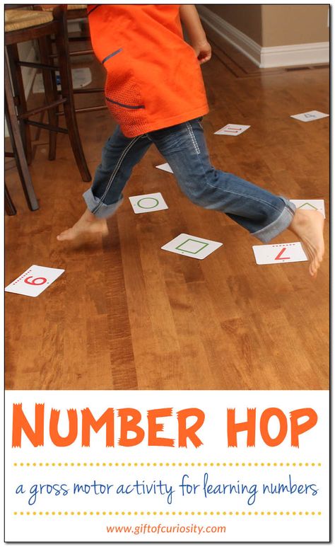 Number hop: a gross motor activity for learning numbers || Gift of Curiosity Number Activities For Preschool, Easy Learning Activities, Learning Numbers Preschool, Number Activities Preschool, Gross Motor Activity, Number Game, Science Activity, Activities For Preschool, Gross Motor Activities