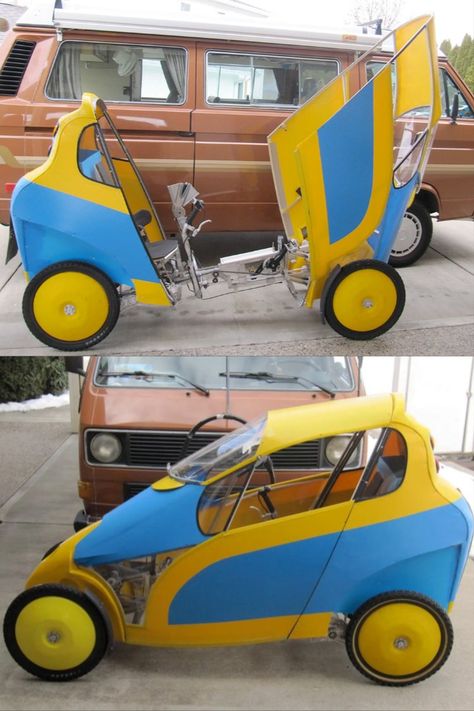 Pedal-powered Tilt4orce velocar leans into turns Small Electric Cars, Bike Cargo Trailer, Kids Wagon, Home Gym Garage, Recumbent Bicycle, Biking Diy, Reverse Trike, Free Energy Generator, Power Bike