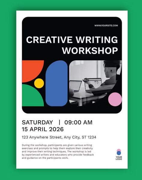 Workshop Creative Writing Flyer Template AI, EPS Workshop Flyer Design, Workshop Flyer, Workshop Poster, Event Graphics, Adobe Design, Leaflet Design, Event Poster Design, Creative Workspace, Creative Workshop