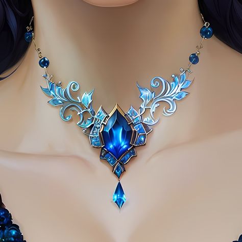 Necklaces Fantasy Jewelry, Magical Necklace Art, Ice Necklace Fantasy Art, Magical Necklace Fantasy Art, Royal Dresses Queens Fantasy Blue, Fantasy Jewelry Concept Art, Fantasy Jewelry Art, Magic Necklace Fantasy Art, Fantasy Necklace Art