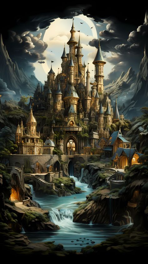 Castles Fantasy Medieval, Fantasy World Aesthetic Castle, Big Fantasy Castle, Fantasy World Castle, Fairytale Castle Art, Beautiful Castles Fairytale, Magical Background Fairytale, Fantasy World Art Dreams, Fantasy Places City