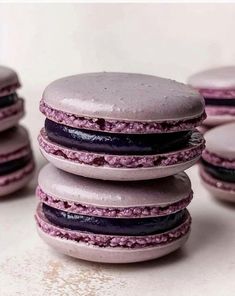 Indulge in the elegance of French macarons filled with a rich blueberry ganache, crafted from real blueberries. These naturally purple delights are as visually captivating as they are delectable. Blueberry Ganache, Purple Treats, Blueberry Macarons, Recipes By Ingredients, Ganache Filling, Decadent Chocolate Desserts, Almond Meal, Blue Gel, Gel Food Coloring