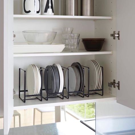 In Order to Succeed® on Instagram: “Storing dishes vertically to save space stylishly and practically accomplished with vertical dish towers by #yamazakihome 🍽 - #yamazaki…” Organiser Cucina, Kitchen Ikea, Desain Pantry, Decor Studio, Kitchen Decor Apartment, Kitchen Organization Pantry, Small Kitchen Decor, Apartment Organization, Diy Kitchen Storage