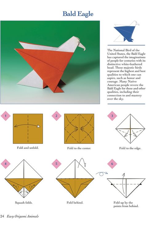 Easy Origami Animals - page 5 of 6 (Bald Eagle - 1 of 2) Origami Eagle, Dragon Origami, Easy Origami Animals, Eagle Craft, Origami Yoda, Origami Star Box, Wood Badge, Origami Diagrams, Origami Dragon