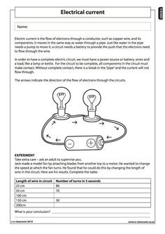 Electrical current (1) - Natural Science Worksheet (Grade 6) Third Grade Science Worksheets, Electricity Lessons, Free Science Worksheets, Sixth Grade Science, Science Electricity, 6th Grade Worksheets, Paper Circuits, 5th Grade Writing, Third Grade Science