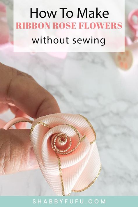 Did you ever want to learn how to make ribbon roses? This easy 10 minute no sew easy diy ribbon roses tutorial will show you how and this is a beginner level project! #ribbonrose #ribbon #weddingcrown #fakeflowers #budgetflowers #weddingdiy #silkflowers #ribbonproject #shabbyfufu  #sff225 Ribbon Roses Tutorial, Diy Ribbon Roses, Newsies Costume, Roses Tutorial, Budget Flowers, Fake Roses, Ribbon Flowers Diy, Rose Diy, Ribbon Projects