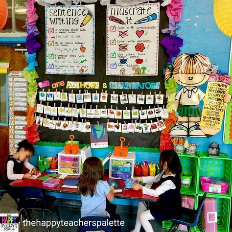 Ok, can we just pause and praise this writing center that @thehappyteacherspalette set up in her classroom? I absolutely love it! #teacherlife #teachersfollowteachers #teachersofinstagram #teachershelpingteachers Writing Center Bulletin Board, Writing Bulletin Boards, Writing Center Kindergarten, Kindergarten Bulletin Boards, Kindergarten Anchor Charts, Happy Learning, Morning Tubs, Prek Classroom, Writing Station