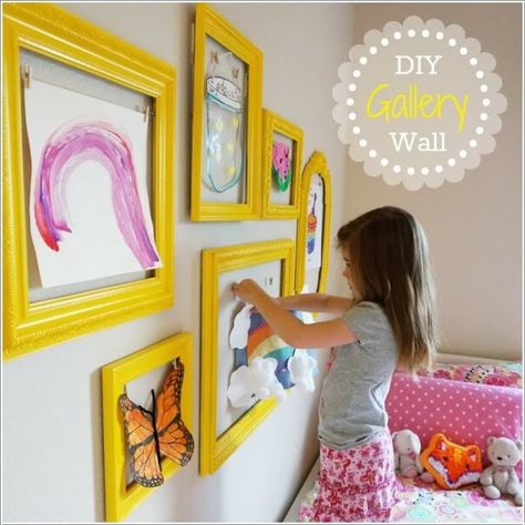 5. Hang Empty Painted Picture Frames and Let Your Children Hang Their Artworks in a Gallery Wall Kid Decor, Diy Gallery Wall, Art Display Kids, Kids Artwork, Toy Rooms, Big Girl Rooms, Kids Playroom, Kid Spaces, Kids' Room