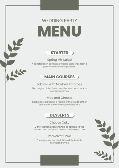 Homemade Menu Card, Simple Menu Card Design, Party Menu Template, Spring Mix Salad, Menu Card Design, Menu Layout, Baking Packaging, Simple Menu, Cookie Recipes Homemade