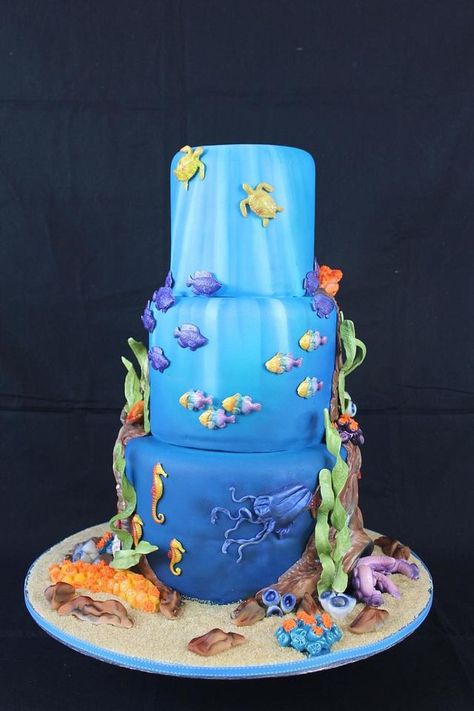 Reef Cake, Coach Cake, Airbrushed Cakes, Aquarium Cake, Australian Cake, Cake Autumn, 3 Tiered Cake, Cakes Decor, Ocean Cakes