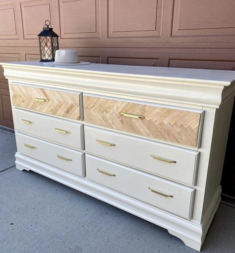 Boring Dresser Makeover, How To Repaint Dresser, Boho Modern Nightstand, Flipped Dresser With Mirror, Refurbished Rattan Furniture, Nursery Dresser Refinish, Diy Refurbished Dresser Ideas, Tall Dresser Refurbish, Popular Furniture Trends