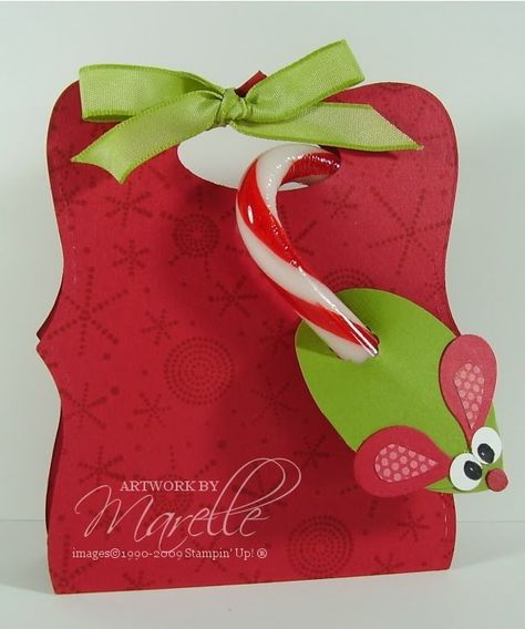 Candy Cane Mice & Top Note Treat Pouch Paper Crafts Christmas, Paper Christmas Cards, Treat Toppers, Treat Pouch, Tag Ideas, Candy Crafts, Christmas Paper Crafts, Treat Box, Stampin Up Christmas