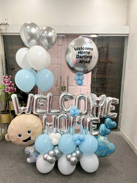 Newborn Balloons Decoration, Welcome Baby Boy Balloons, Baby Boy Decorations Welcome, Baby Homecoming Decorations, Welcome Baby Boy Decorations, Welcome Home Baby From Hospital, Welcome Home Decorations Ideas Party, Baby Boy Welcome Decoration At Home, Welcome Baby Decoration Ideas At Home