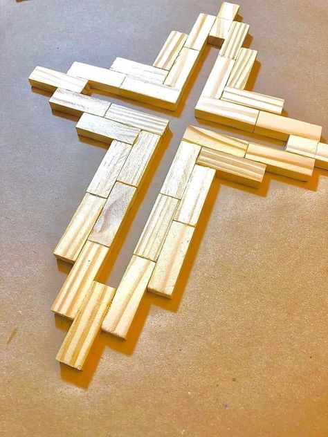 Jenga Cross Craft, Jenga Cross, Jenga Block Cross, Wooden Crosses Diy, Crosses Diy, Wood Crosses Diy, Wooden Cross Crafts, Clothespin Crafts Christmas, Clothespin Diy Crafts