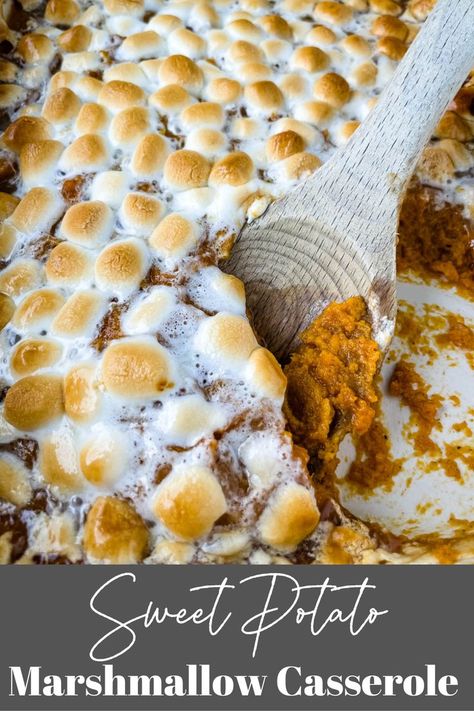 This Traditional Southern Sweet Potato Casserole with Marshmallows is baked to perfection with a pillowy soft and gooey topping. This makes the perfect dessert or side dish for Sunday dinners, Thanksgiving, or any holiday. Feel free to toss in pecans or any nuts you wish. Marshmellow Sweet Potatoes, Sweet Potato Cassarole, Southern Sweet Potato Casserole, Sweet Potato Marshmallow Casserole, Sweet Potato Casserole With Marshmallows, Sweet Potatoes With Marshmallows, Sweet Potato Toppings, Best Sweet Potato Casserole, Sweet Potato Thanksgiving