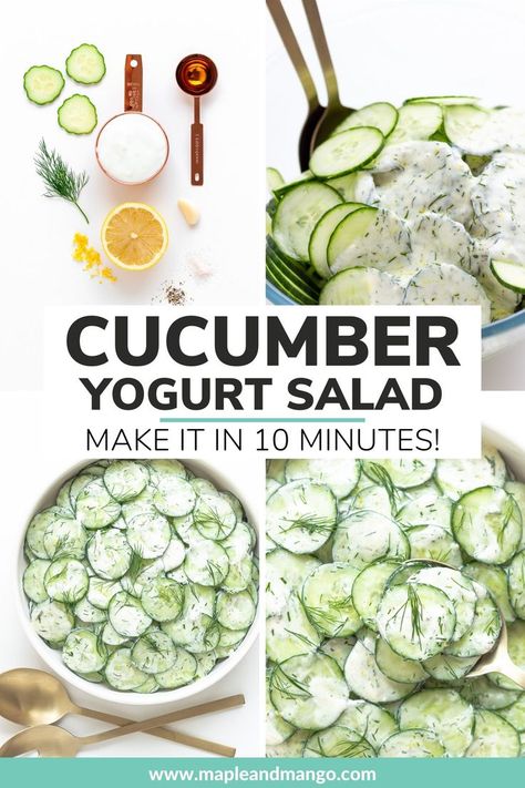 Cucumber Yogurt Salad, Yogurt Salad, Cucumber Dill Salad, Mediterranean Vibes, Dill Recipes, Cucumber Yogurt, Creamy Cucumber Salad, Creamy Cucumbers, Easy Side Dish